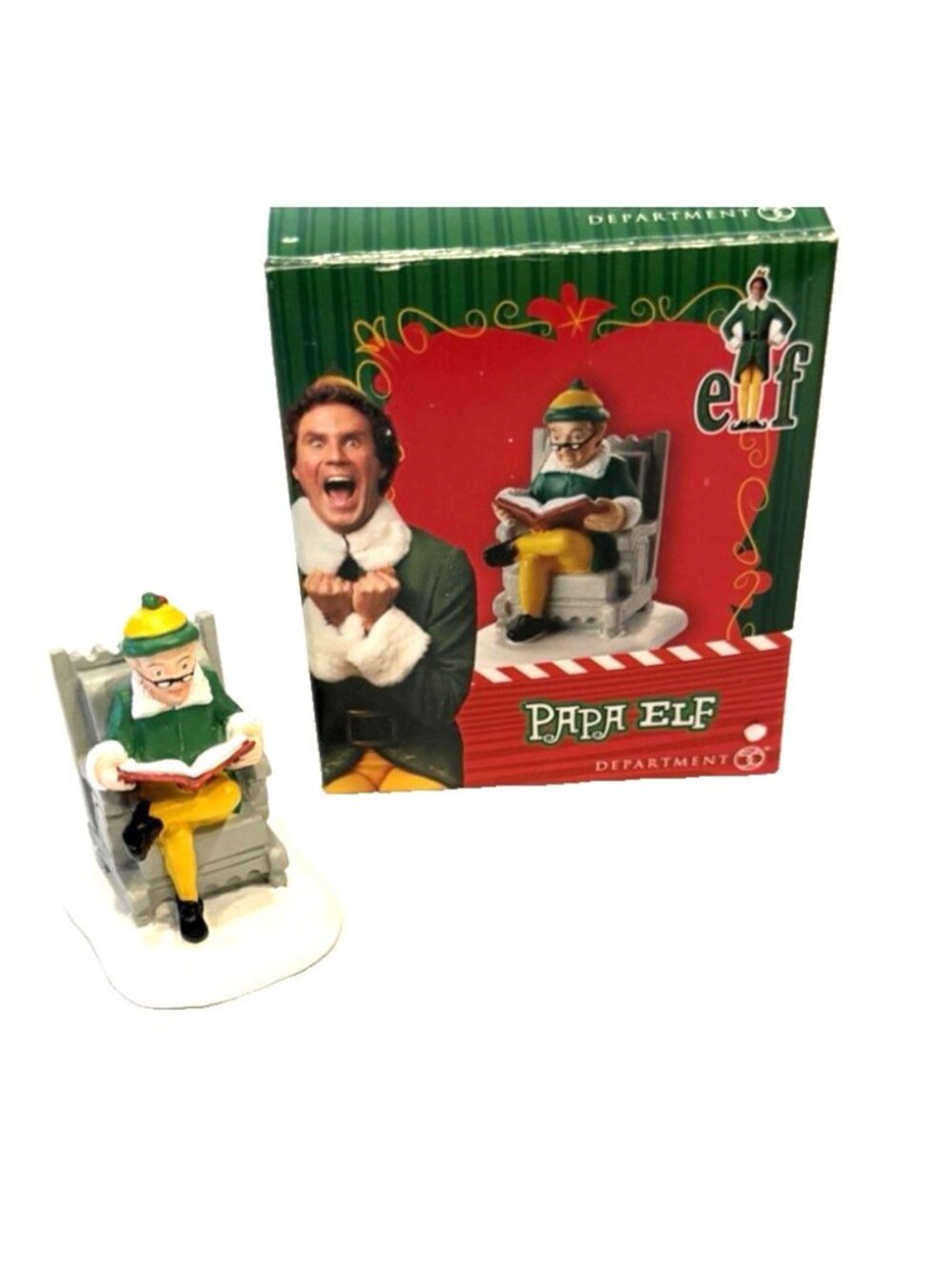 Department 56 ELF The Movie Papa Elf BUDDY's Dad in Chair Reading Christmas Box